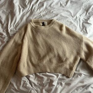 Cream Cropped Knit Sweater